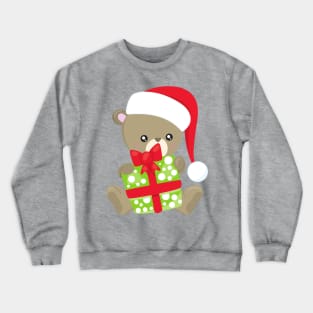 Christmas Bear, Cute Bear, Santa Hat, Gifts, Xmas Crewneck Sweatshirt